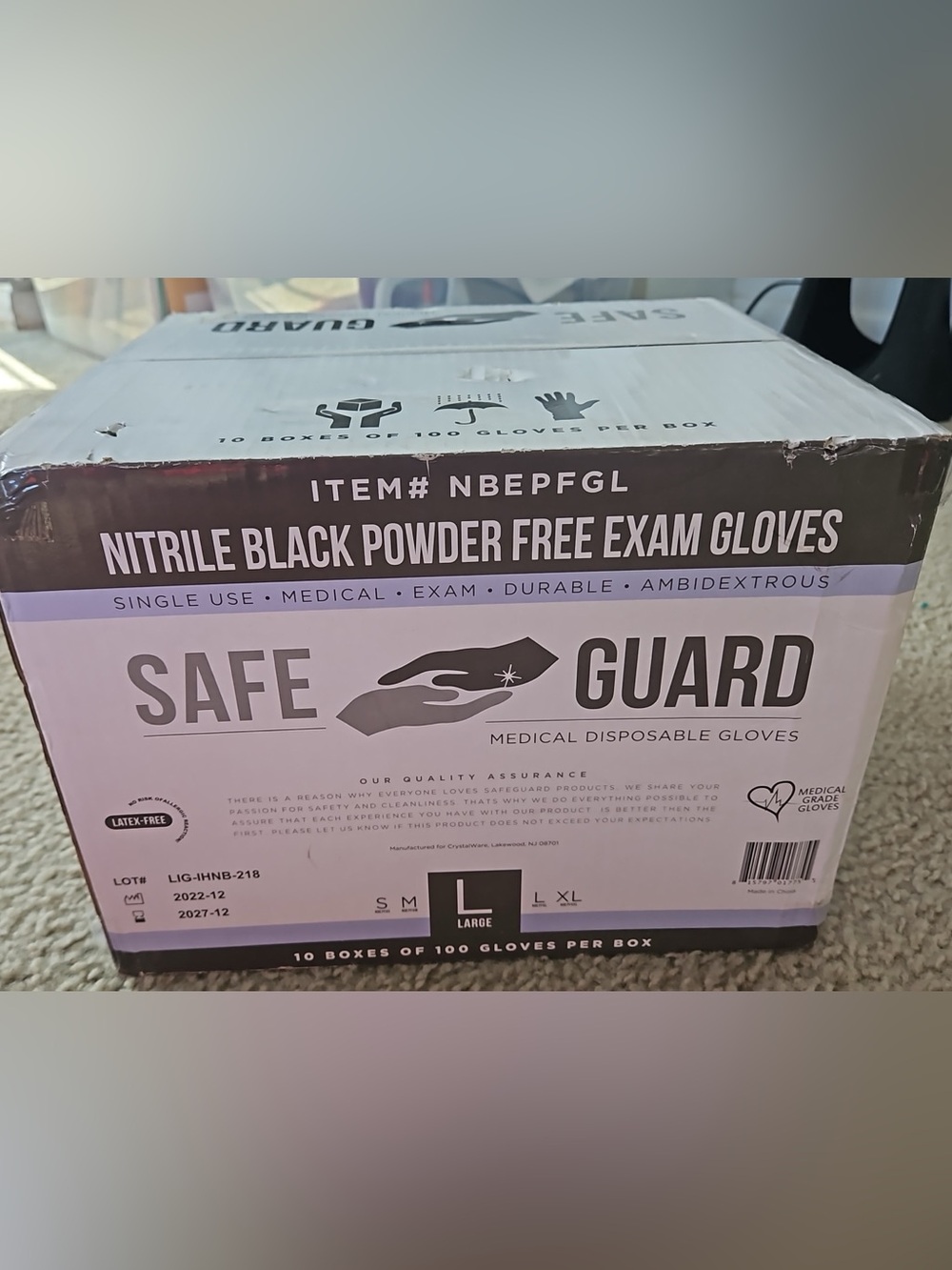 Medical Disposable Black Exam Gloves - Large